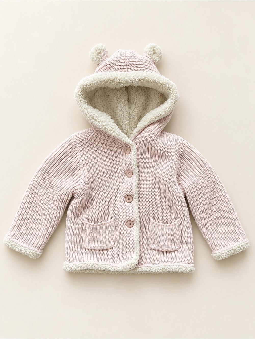 Baby GAP Sherpa Lined Bear Ear Hooded Cardigan Pink 18–24M